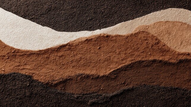 Layered sand and soil texture background with earth tone wavy stripes, natural abstract pattern