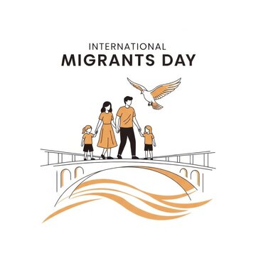 International Migrants Day, family on bridge with dove