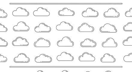 Fototapeta premium Seamless Cloud Pattern, Simple Line Art, Sky Icons, Weather Symbols, Minimalist Design