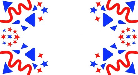 Fototapeta premium Festive Red and Blue Patriotic Starburst and Swirl Border Design.