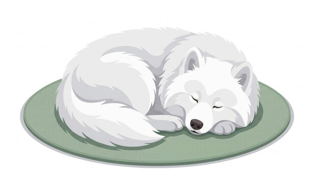 cozy sleeping samoyed dog on rug semi flat 2.5d vector