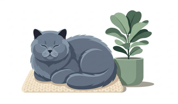 cozy british shorthair cat sitting semi flat 2.5d vector