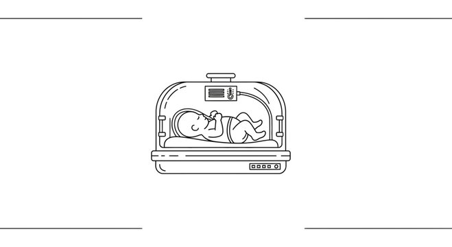 Newborn baby in incubator, medical care, premature infant in hospital, neonatal intensive care unit