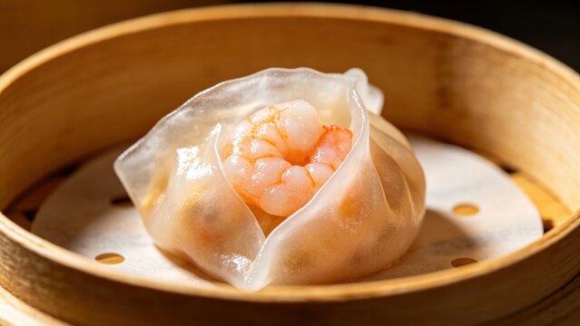 Translucent har gow dim sum close-up