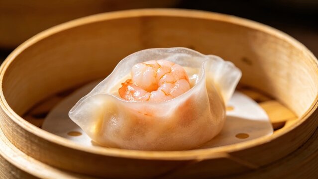 Translucent har gow dim sum close-up
