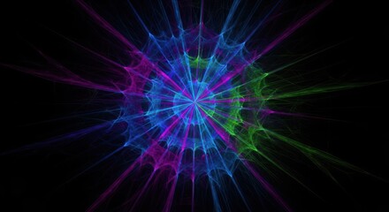 Fototapeta premium A vibrant burst of intricate fractals radiating from a central point, featuring neon colors, deep textures, and a dynamic futuristic look, futuristic, design, glow