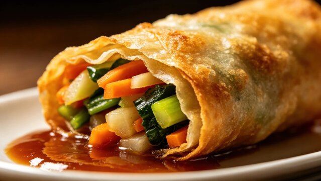 Crispy spring roll wrapper texture close-up