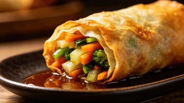 Crispy spring roll wrapper texture close-up