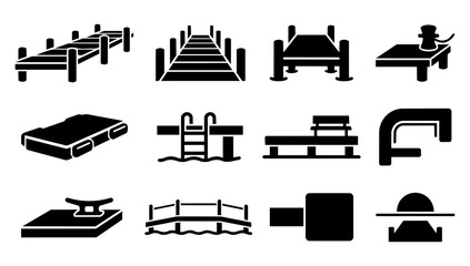 Boat Dock and Jetty Silhouette Icons Set © Mediasegment