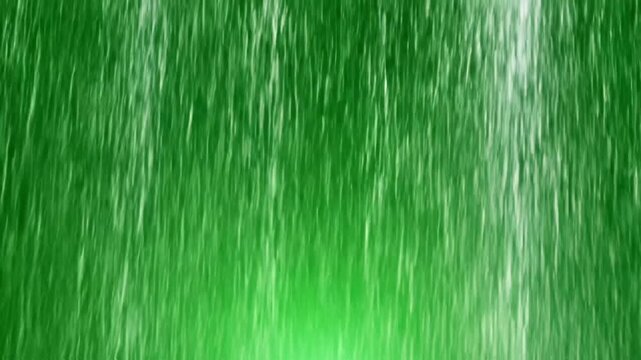 Green background with streaks of white rain or falling particles a is filled with numerous of white resembling rain sleet or digital particles creating abstract