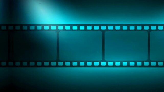 Neon film frame moving motion on green screen chroma key background. Blue neon futuristic glow edge overlay video template. lens image scene hd asset post digital mix hq template broadcast video