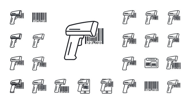 Barcode scanners and codes icons set for retail and inventory