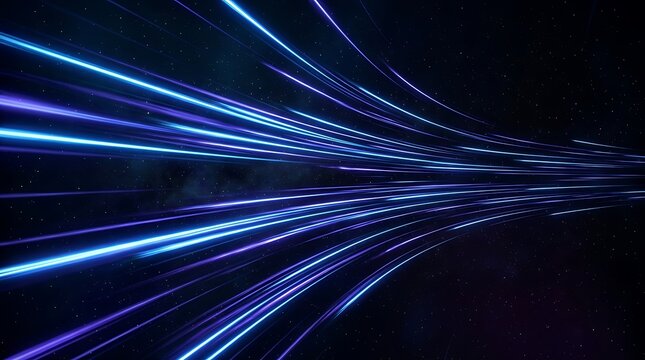 Parallel blue and purple light streaks moving rapidly through a dark void of deep outer space