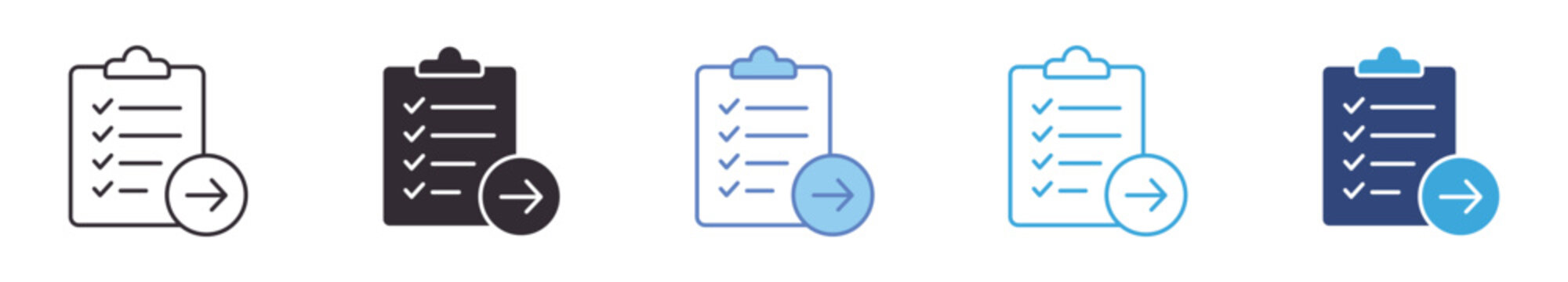 Follow Up Checklist Clipboard Icon Set, Task tracking, pending approval, workflow reminder, business follow up, document management process, vector icons.