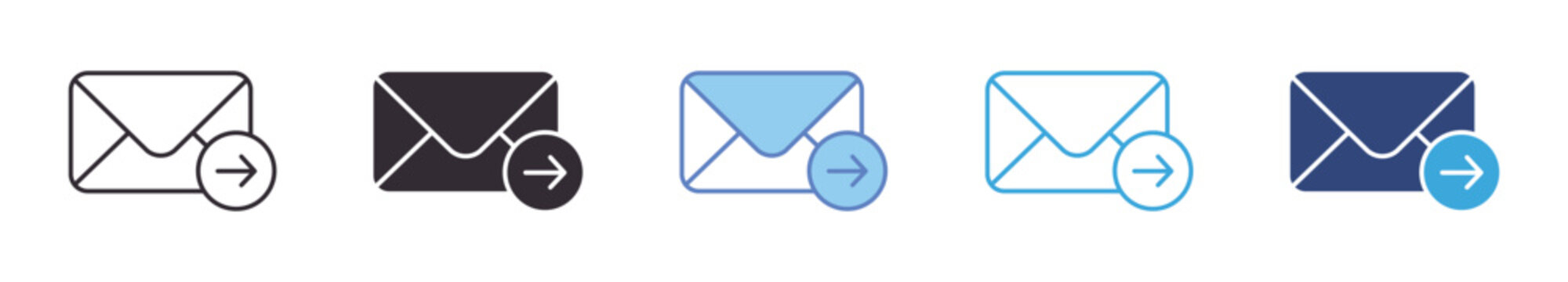 Follow Up Email Envelope Icon Set, Email reminder, message follow up, inbox response, communication tracking, customer support correspondence, vector icons.