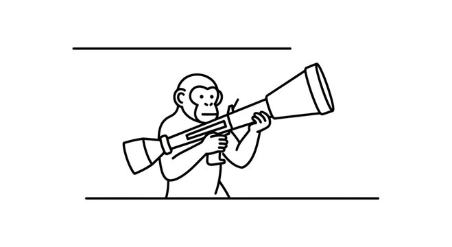 Monkey Holding Rocket Launcher, Cartoon Style, Funny Animal Illustration