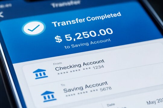 Online Banking Money Transfer Concept with Digital Financial Transaction on Smartphone