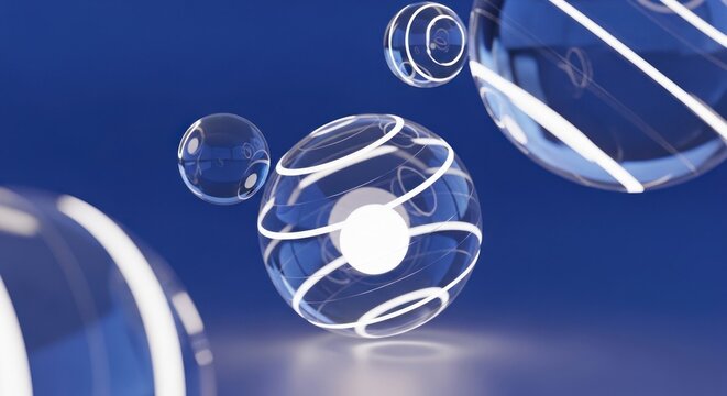 Transparent spheres with glowing white swirls