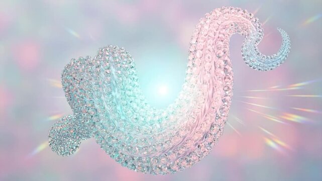 Mesmerizing animation of an iridescent tentacle made of crystal spheres moving fluidly