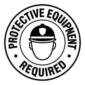 Protective equipment required sign with hard hat icon