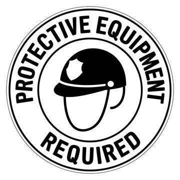 Protective equipment required sign with safety helmet icon in circle frame