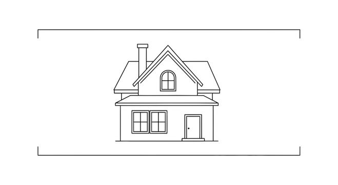 Simple Line Drawing of a Two-Story House with Chimney and Attic Window