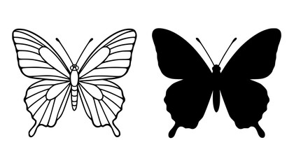Fototapeta premium Butterfly minimalist illustration, animal icon outline and silhouette