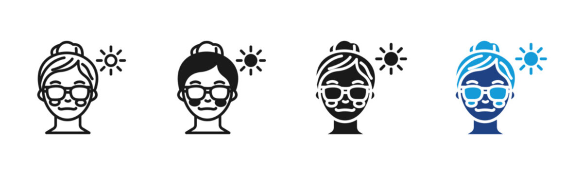 Sunburn Face icon set multiple style collection