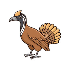 Fototapeta premium Cartoon Bird with Elaborate Tail Feathers and Crest Standing Side View