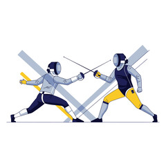 Obraz premium Fencing match illustration: Two athletes in action, vector design