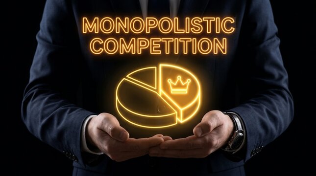 Businessman presenting neon sign of Monopolistic Competition concept.
