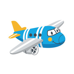 Naklejka premium Cartoon Airplane Illustration - Blue Aircraft Smiling, Isolated White