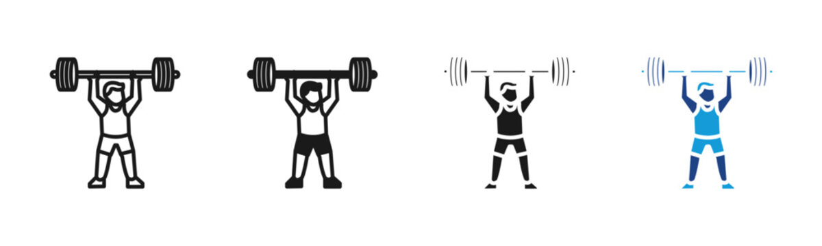 Weightlifting icon set multiple style collection