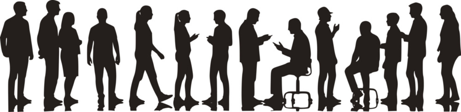 Set of People silhouettes in elevation side view 