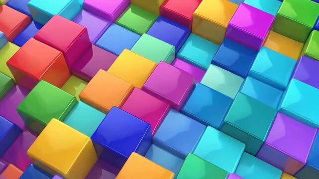 A vibrant collection of colorful glossy cubes in a grid pattern