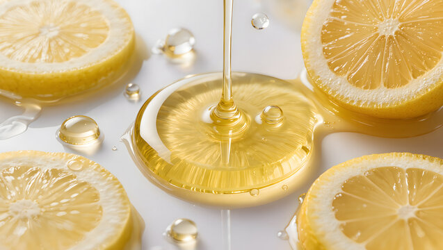 Luxury vitamin C brightening serum with fresh lemon antioxidant skincare concept