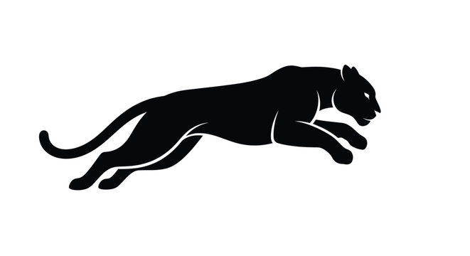 Black Panther Silhouette Leaping Forward, Powerful Predator Animal