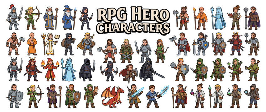 Collection of diverse fantasy RPG characters.
