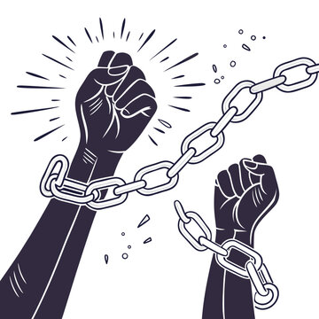 Breaking chains with hands a vector illustration against a white background depicting freedom and resilience arms