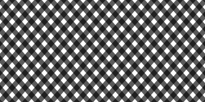 Black white checkerboard check diagonal seamless background. Vector illustration.