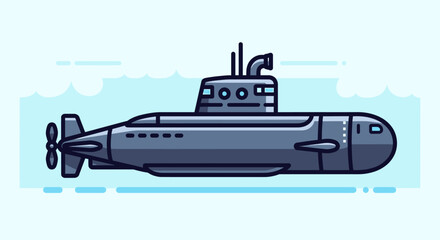 Fototapeta premium Flat design submarine illustration. Underwater naval vessel for military, research, or deep sea exploration in cartoon vector art style.