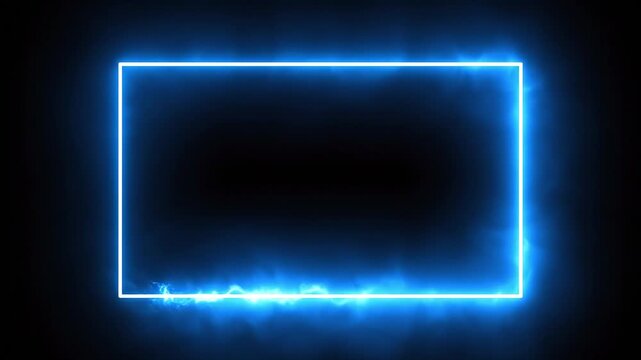 Blue Neon Rectangle Frame on Black Background Futuristic Electric Border
