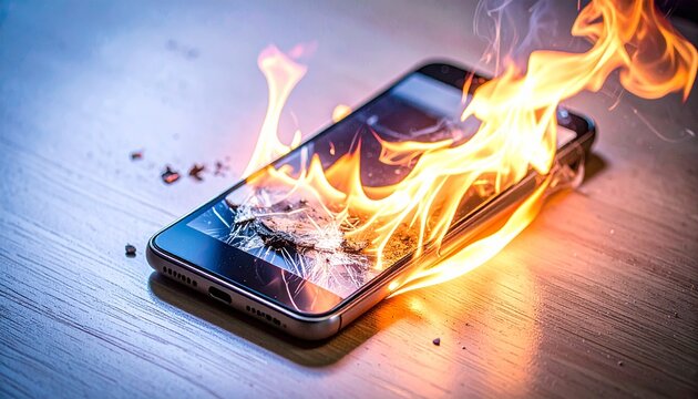 燃えているスマートフォン