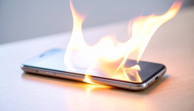 燃えているスマートフォン