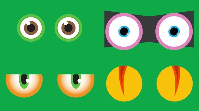Eye Mask Alien Monster animation on green screen chroma key background flat lighting no shadow flush edge isolated 3d clay model perfect compositing vfx asset high quality render animation video 8k