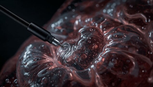Extreme Macro of Surgical Probe on Transparent Tissue Model