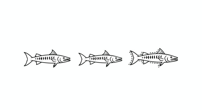 Swimming fish line art pattern border