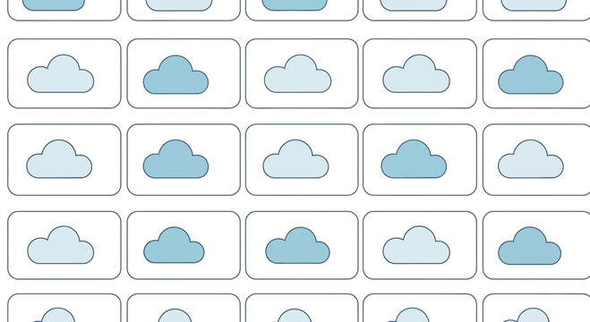 Seamless Pattern of Light Blue Clouds on White Background, Cloud Computing Concept