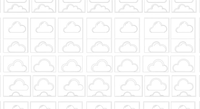 Seamless Pattern of White Cloud Icons on White Background