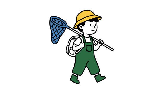 Little Boy Explorer with Butterfly Net Vector Illustration